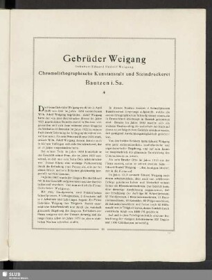 Gebrüder Weigang Chromolithographische Kunstanstalt und Steindruckerei Bautzen i. Sa.