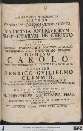 Dissertatio Theologica Sistens Generales Quasdam Observationes Circa Vaticinia Antiquiorum Prophetarum De Christo