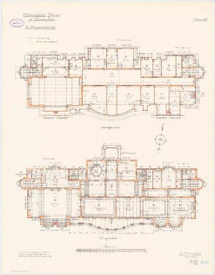 Offiziersheim Taunus, Falkenstein Hauptgebäude: Be- und Entwässerungssystem: Grundriss Obergeschoss, Dachgeschoss 1:100