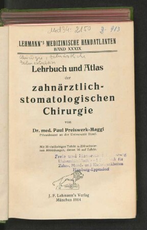 Lehrbuch und Atlas der zahnärztlich-stomatologischen Chirurgie