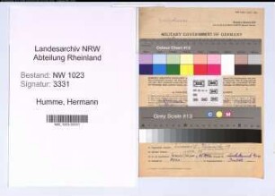 Entnazifizierung Hermann Humme , geb. 25.11.1899 (Verkaeufer)