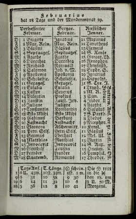 Februarius hat 28 Tage und der Mondenmonat 29.