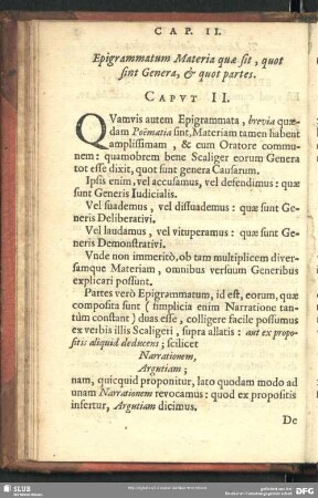 Epigrammatum Materia quae sit, quot sint Genera, & quot partes. Caput II