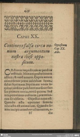 Caput XX. Continens falsa circa nonum argumentum nostrae thesi oppositum