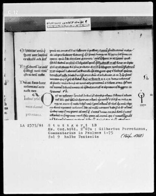 Gilbertus Porretanus, Commentarius in Psalmos 1-75 — Initiale D, Folio 9recto
