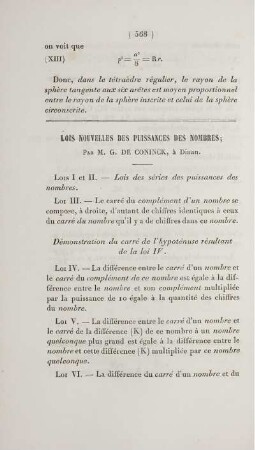 Lois nouvelles des puissances des nombres.
