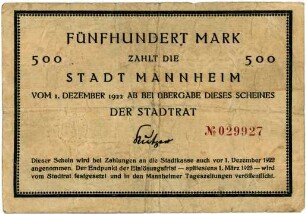 Geldschein / Notgeld, 500 Mark