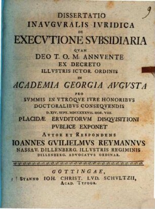 Diss. inaug. iur. de executione subsidiaria