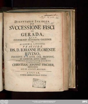 Dispvtatio Ivridica De Svccessione Fisci In Gerada