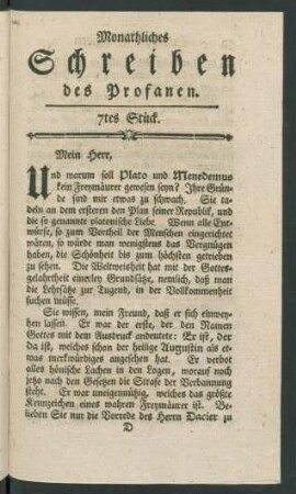 Monathliches Schreiben des Profanen. 7tes Stück.