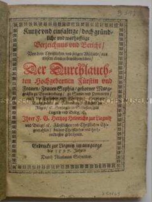 Leichenpredigt für Sophia von Liegnitz