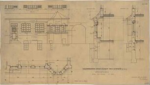 Fischer, Theodor; München - Laim, Gunzenlehstr.; Wohnsiedung Bauhandwerk-Gesellschaft Neu-Westend - Wirtschaftsblock - Erker (Grundriss, Ansicht,Schnitte)