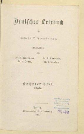 Teil 6 = Sekunda, [Schülerband]: [Teil 6 = Sekunda, [Schülerband]]