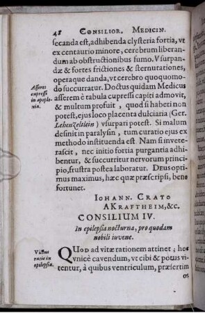 Consilium IV. In epilepsia nocturna, pro quodam nobibli iuvene