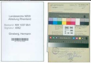 Entnazifizierung Hermann Ginsberg , geb. 16.01.1899 (Kaufmann)