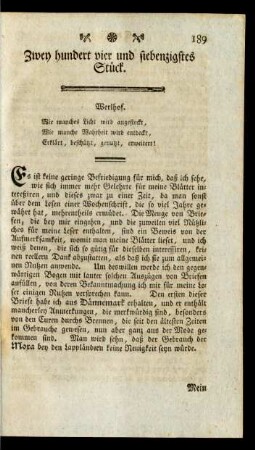 Zwey hundert vier und siebenzigstes Stück