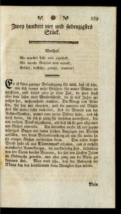 Zwey hundert vier und siebenzigstes Stück