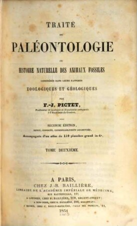 Traité de paléontologie ou histoire naturelle des animaux fossiles considérés dans leurs rapports zoologiques et géologiques, 2