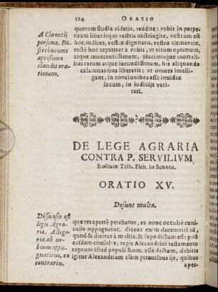 De Lege Agraria Contra P. Servilium, Rullum Trib. Pleb. in Senatu. Oratio XV.