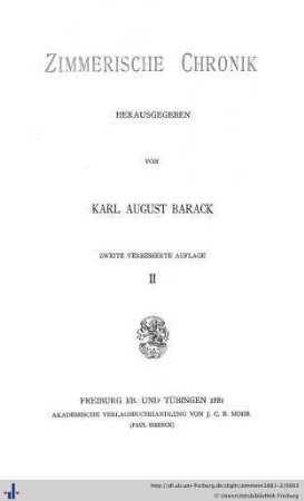 Band 2: Zimmerische Chronik: 2., verb. Aufl.