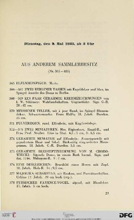 Dienstag, den 9. Mai 1933, ab 3 Uhr (Nr. 365-699)