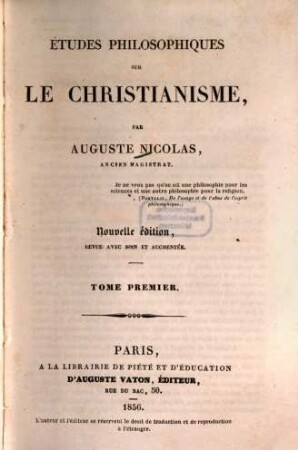Études philosophiques sur le christianisme, 1
