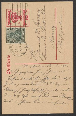 Brief an Ludwig Strecker (senior) an B. Schott's Söhne : 22.01.1920