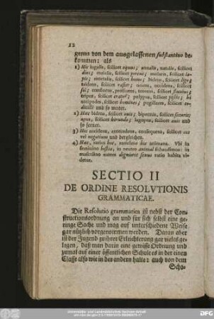 Sectio II De Ordine Resolutionis Grammaticae.