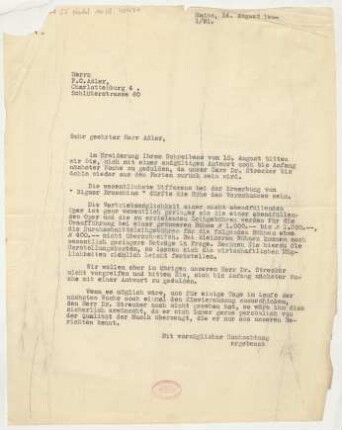 Brief an F. Charles Adler : 14.08.1930