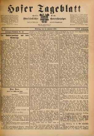 Hofer Tageblatt : oberfränkischer Generalanzeiger ; unparteiische und unabhängige Zeitung. 1895,1/6 = Jg. 17