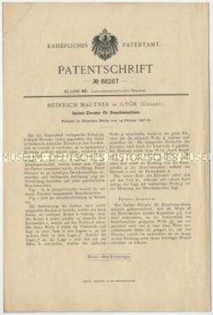 Patentschrift eines Garben-Elevators für Dreschmaschinen, Patent-Nr. 88267