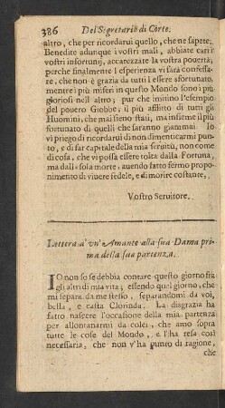 Lettera a' un' Amante alla sua Dama prima della sua partenza.