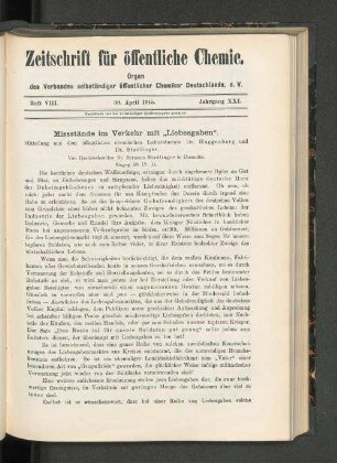 Heft VIII. 30. April 1915