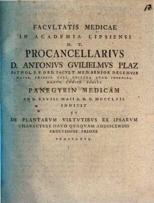 De plantarum virtutibus ex ipsarum charactere haud quaquam addiscendis Prolusio .... 1