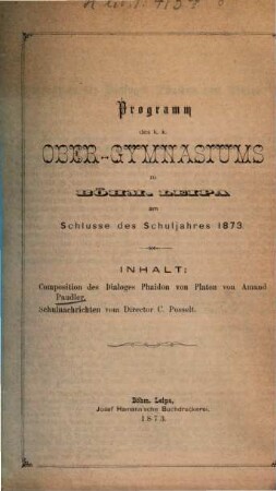 Programm des K.K. Ober-Gymnasiums in Böhm.-Leipa, 1873