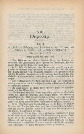 VIII. Wegepolizei