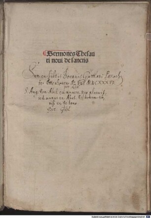 Sermones Thesauri noui de sanctis