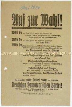 Aufruf der Deutschen Demokratischen Partei zur Reichstagswahl am 4. Mai 1924