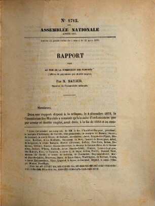 Rapport fait au nom de la Commission de Marchés (affaire de payements par double emploi)