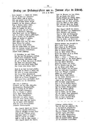 Prolog zur Pestalozzi- Feier am 12. Januar 1890 in Zürich