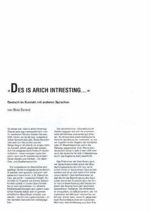 »Des is arich intresting...« : Deutsch im Kontakt mit anderen Sprachen