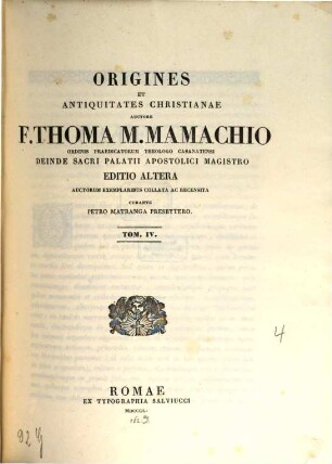 Origines et Antiquitates Christianae, 4