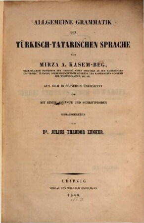Allgemeine Grammatik der türkisch-tatarischen Sprache