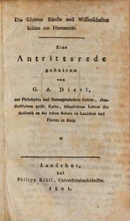 Die schoenen Künste und Wissenschaften bilden zur Humanität