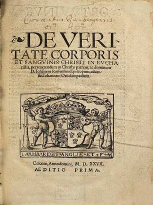 De Veritate Corporis Et Sangvinis Christi In Evcharistia