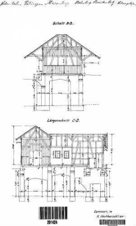 Herrenberg: Bahnhof Breitenholz - Nebengebäude mit Güterschuppen / Längs- und Querschnitt Nebengeb.