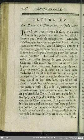 Lettre DLV. Aux Rochers, ce Dimanche, 5. Juin, 1689