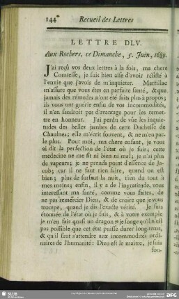 Lettre DLV. Aux Rochers, ce Dimanche, 5. Juin, 1689