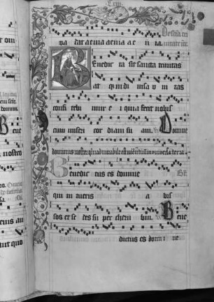 Graduale (Benediktinerhandschrift) — Textseite mit mehreren figürlichen Darstellungen, Folio 116recto