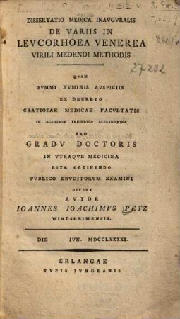 Dissertatio medica inavgvralis de variis in levcorhoea venerea virili medendi methodis